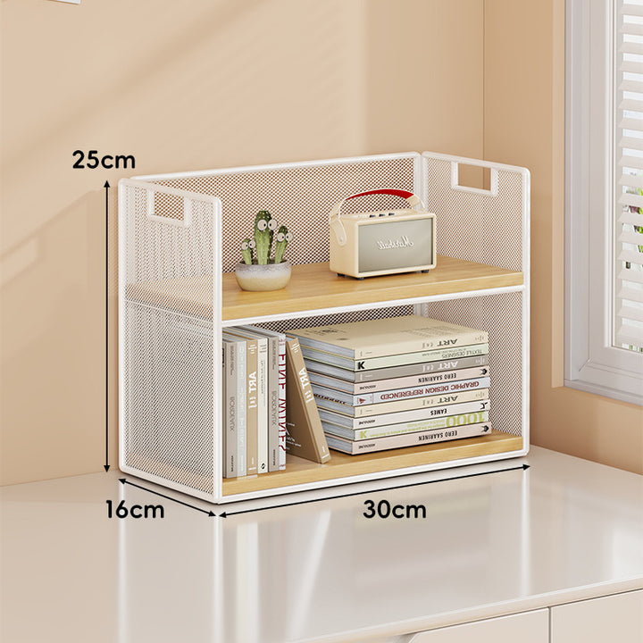 Perforated Metal Two-Tier Desktop Organizer Shelf with Integrated Carry Handles