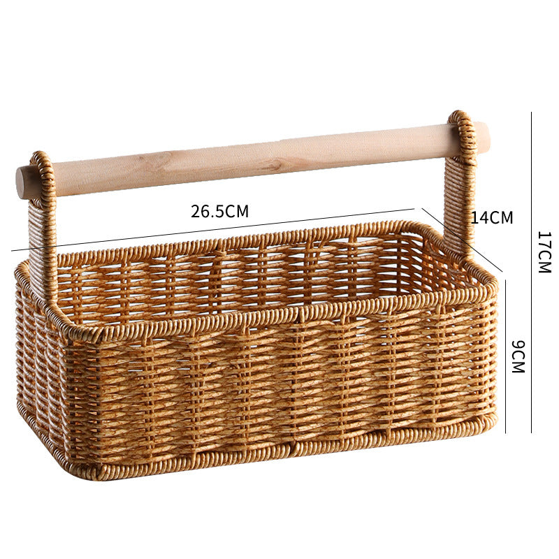 Unisex Modern Storage Basket with Stylish Wood Handle Kalsten
