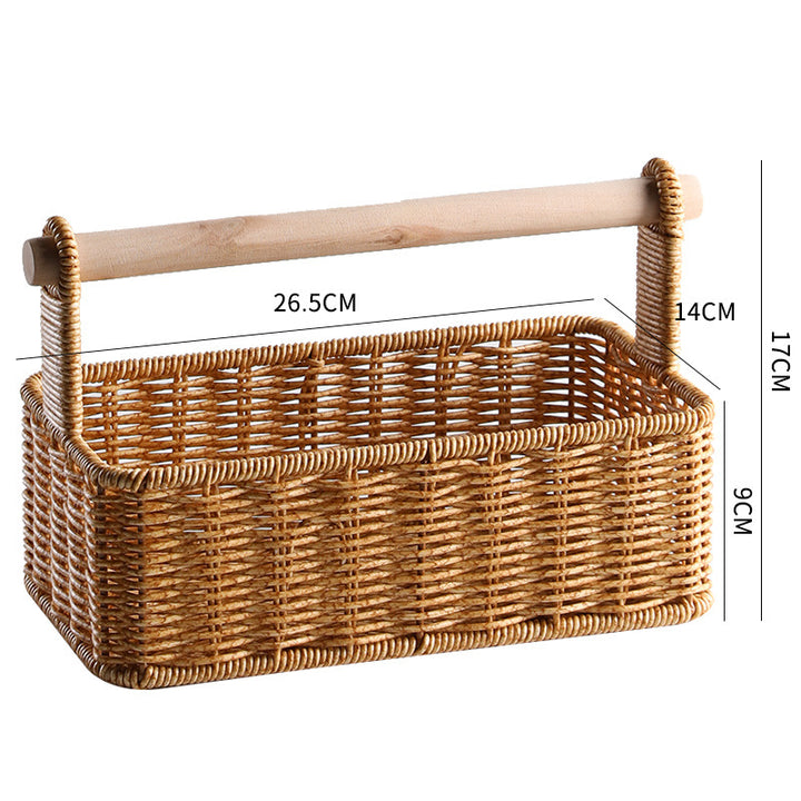 Unisex Modern Storage Basket with Stylish Wood Handle Kalsten