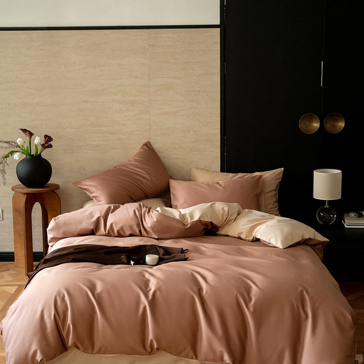 Reversible satin bedding set with silky touch and extra soft finish