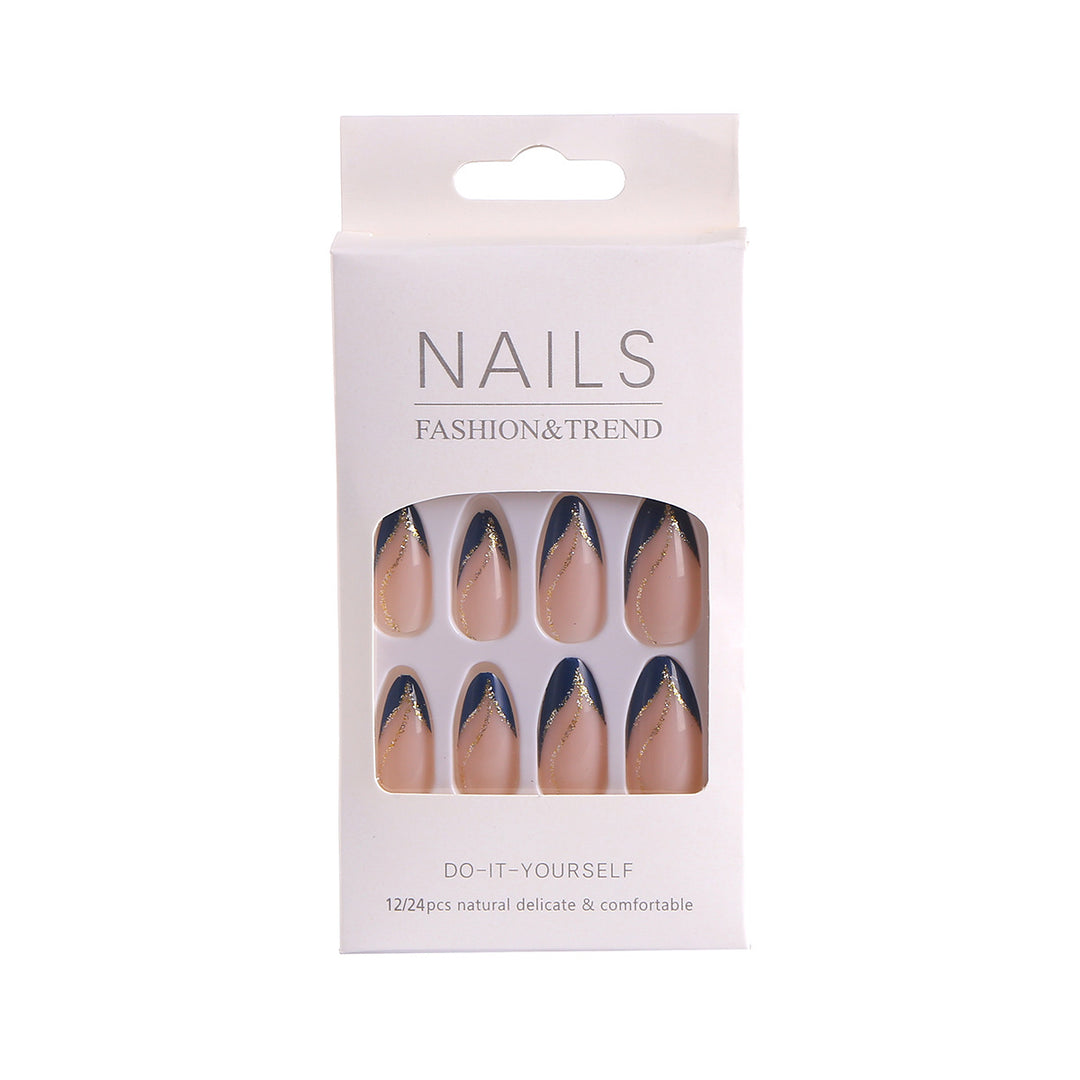 Artistic Nail Design with Elegant Golden Accents Kalsten
