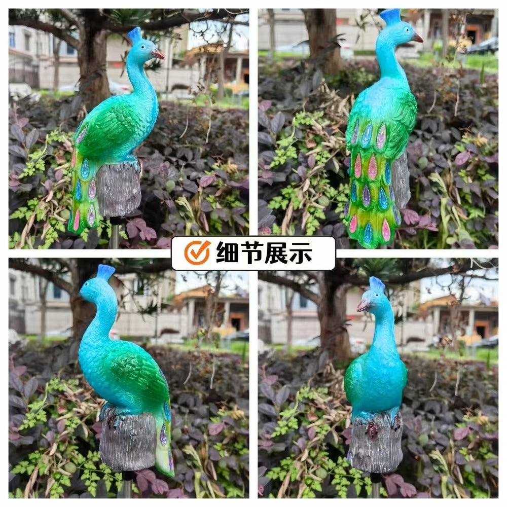 Ornamental Solar-Powered Peacock Garden Stake Lights With LED Resin Sculpture And Waterproof Stainless Steel Stake Kalsten