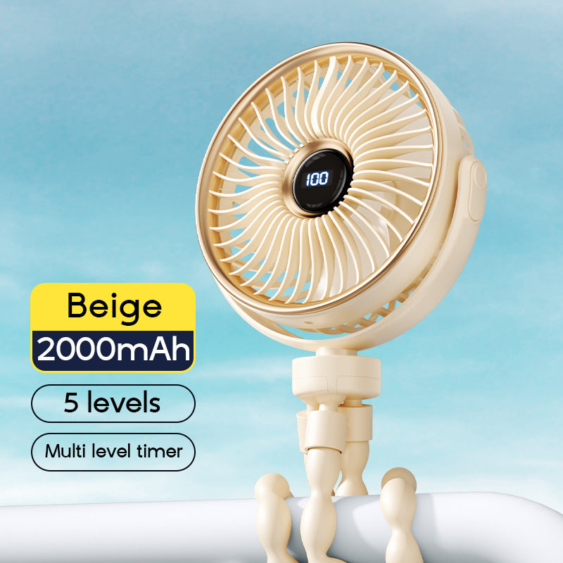 Unisex portable rechargeable clip fan with digital display, flexible clamp and multi-stage speed control Kalsten