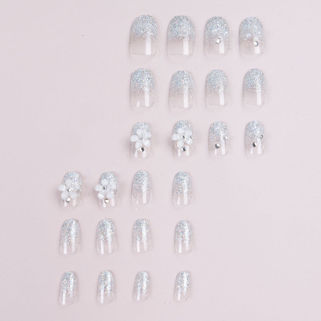 Decorative Press-On Nail Art Set with Floral Accents