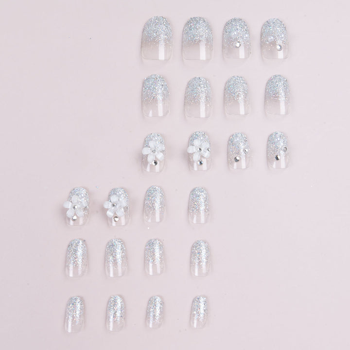 Decorative Press-On Nail Art Set with Floral Accents