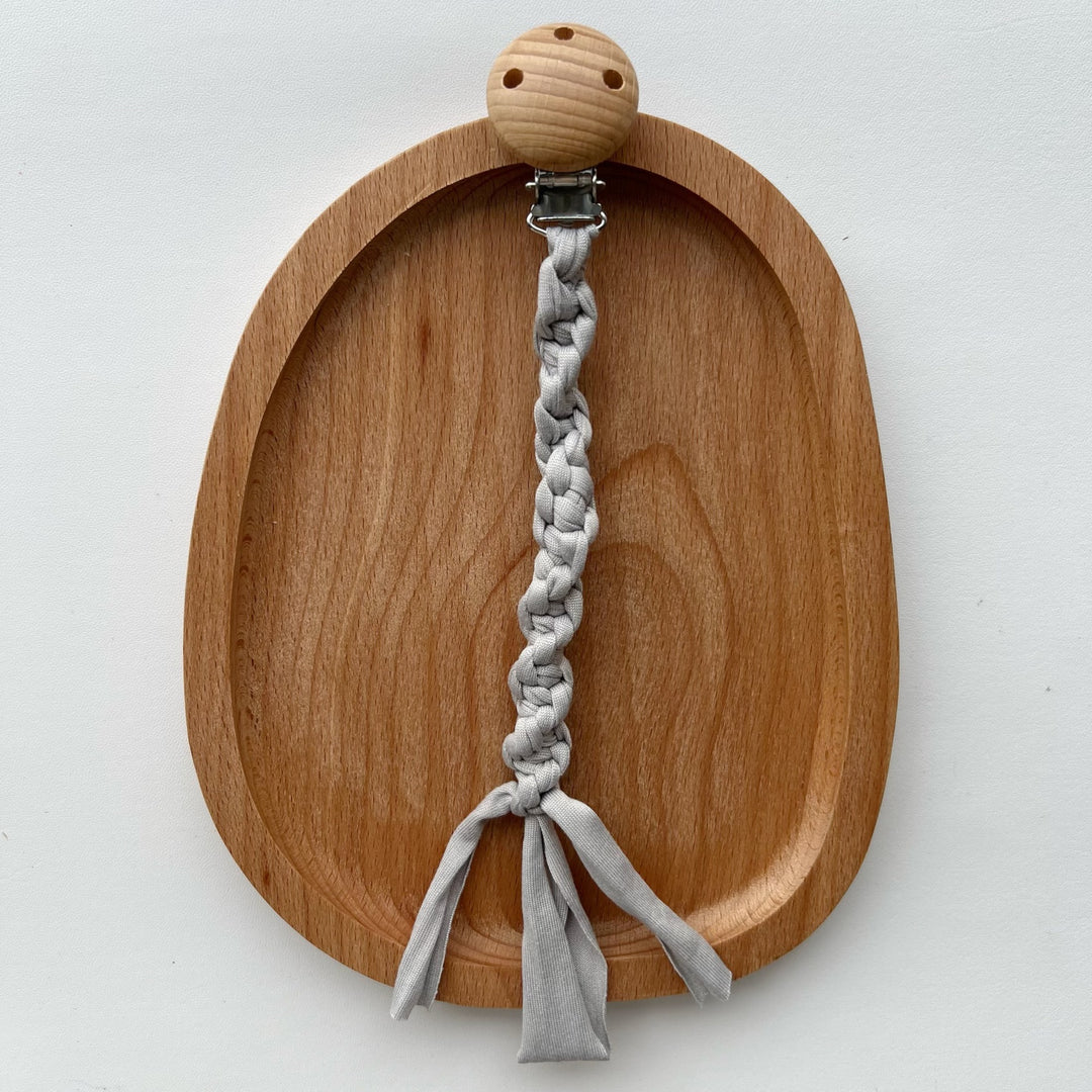 Braided Cotton Pacifier Clip with Wooden Safety Clamp