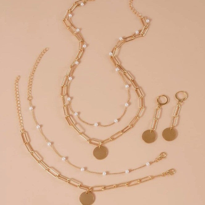 Elegant Pearl and Gold Chain Jewelry Set Kalsten