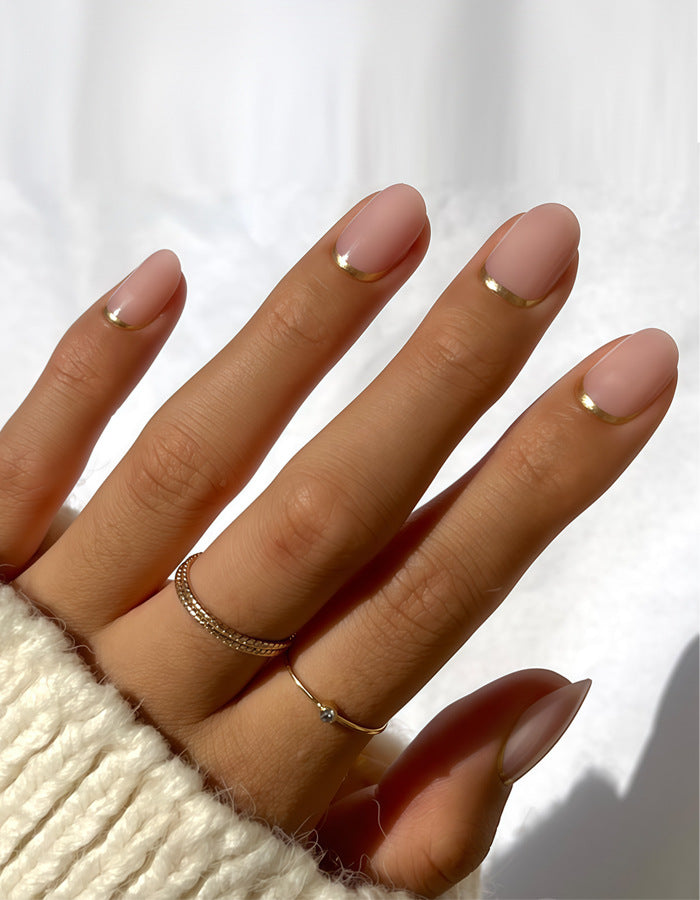Elegant French Tip Press-On Nails with Metallic Accents Kalsten