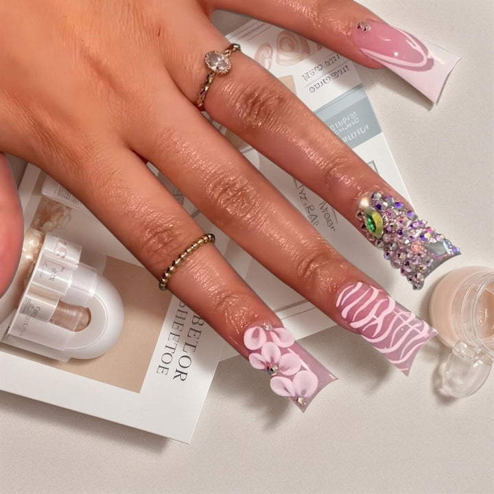 Decorative Press-On Nail Art Set with Gemstone Accents Kalsten