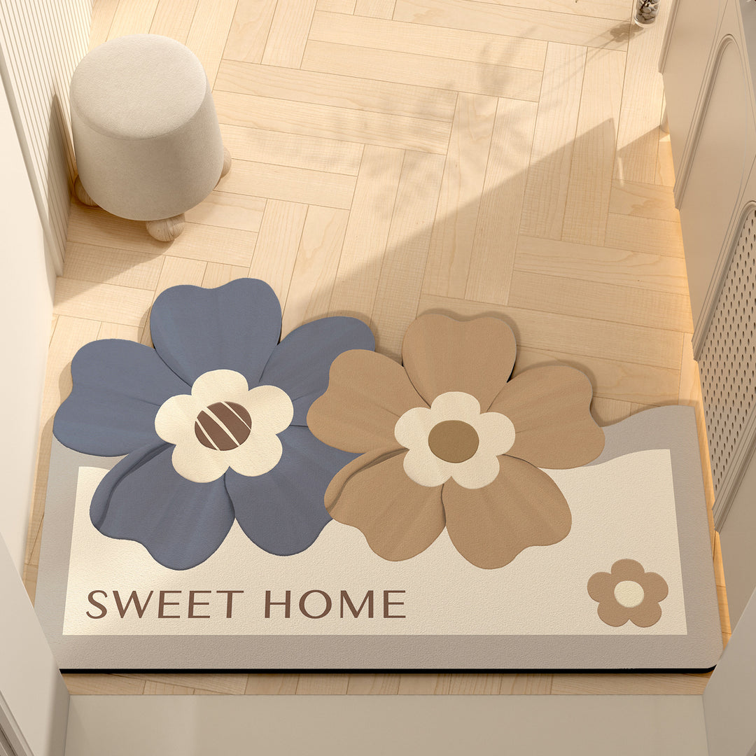 Whimsical Floral Motif Memory Foam Bath Mat