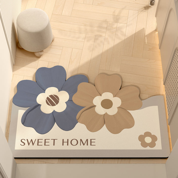 Whimsical Floral Motif Memory Foam Bath Mat