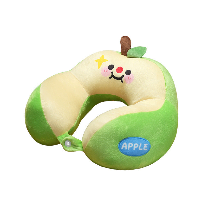 Ergonomic Plush U-Shaped Travel Neck Pillow with Memory Foam and Apple Design