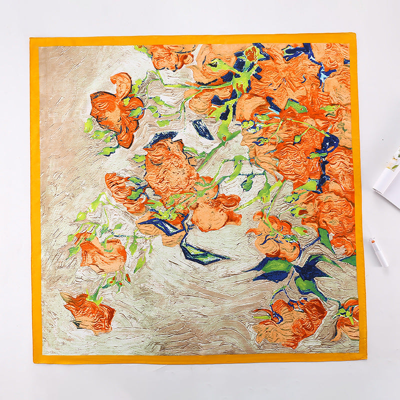 Women's silk scarf in elegant botanical design Kalsten