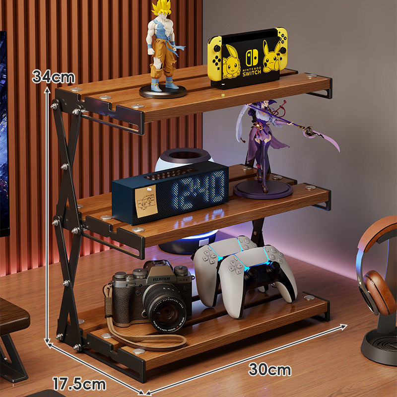 Triple-Tier Wooden Desktop Display & Gaming Controller Organizer