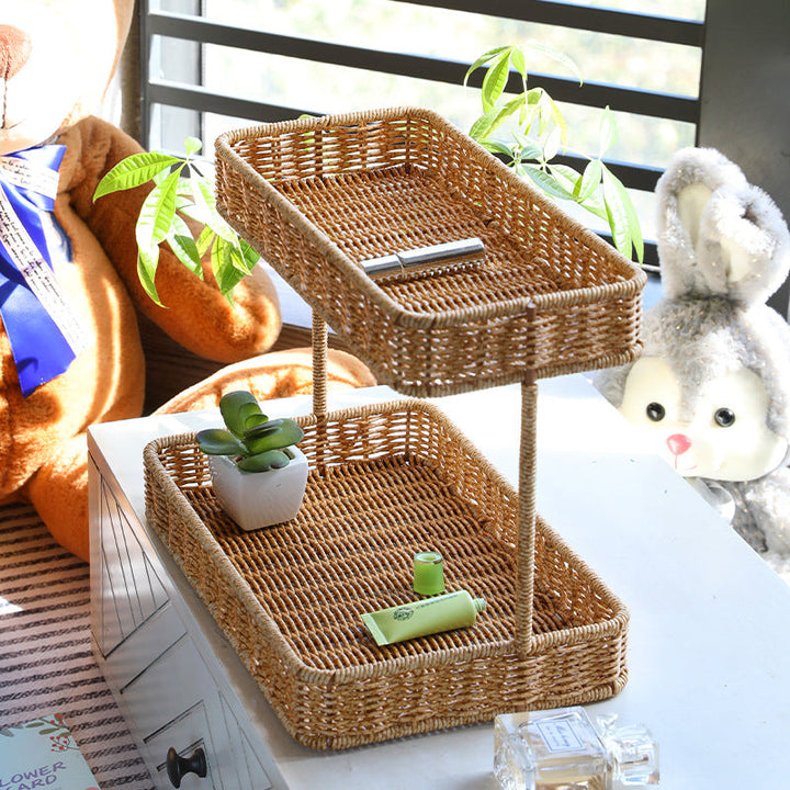 Multi-Tiered Wicker Storage Display Tray Kalsten