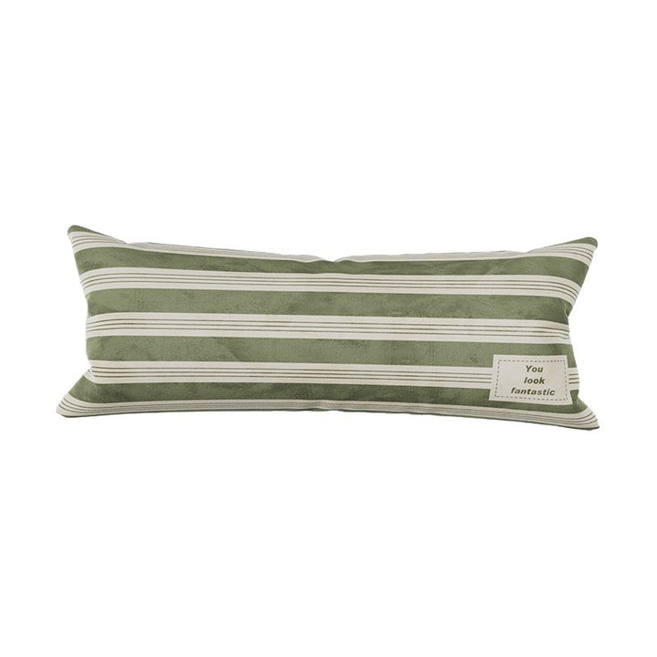 Plush Striped Lumbar Support Throw Pillow with Motivational Patch