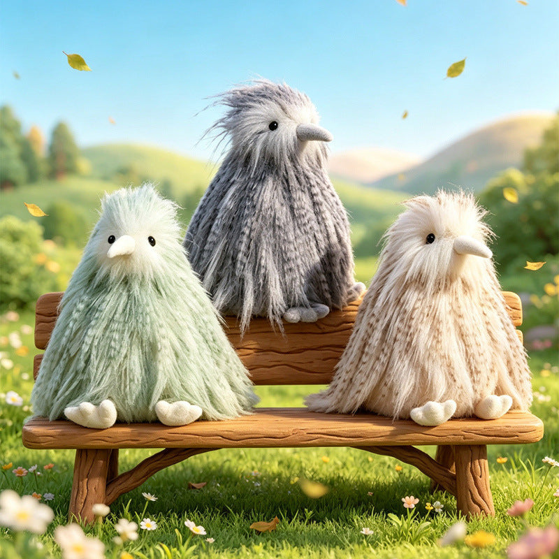 Long-Haired Faux-Fur Decorative Bird Plush Figurine with Soft Beak & Stable Base Kalsten
