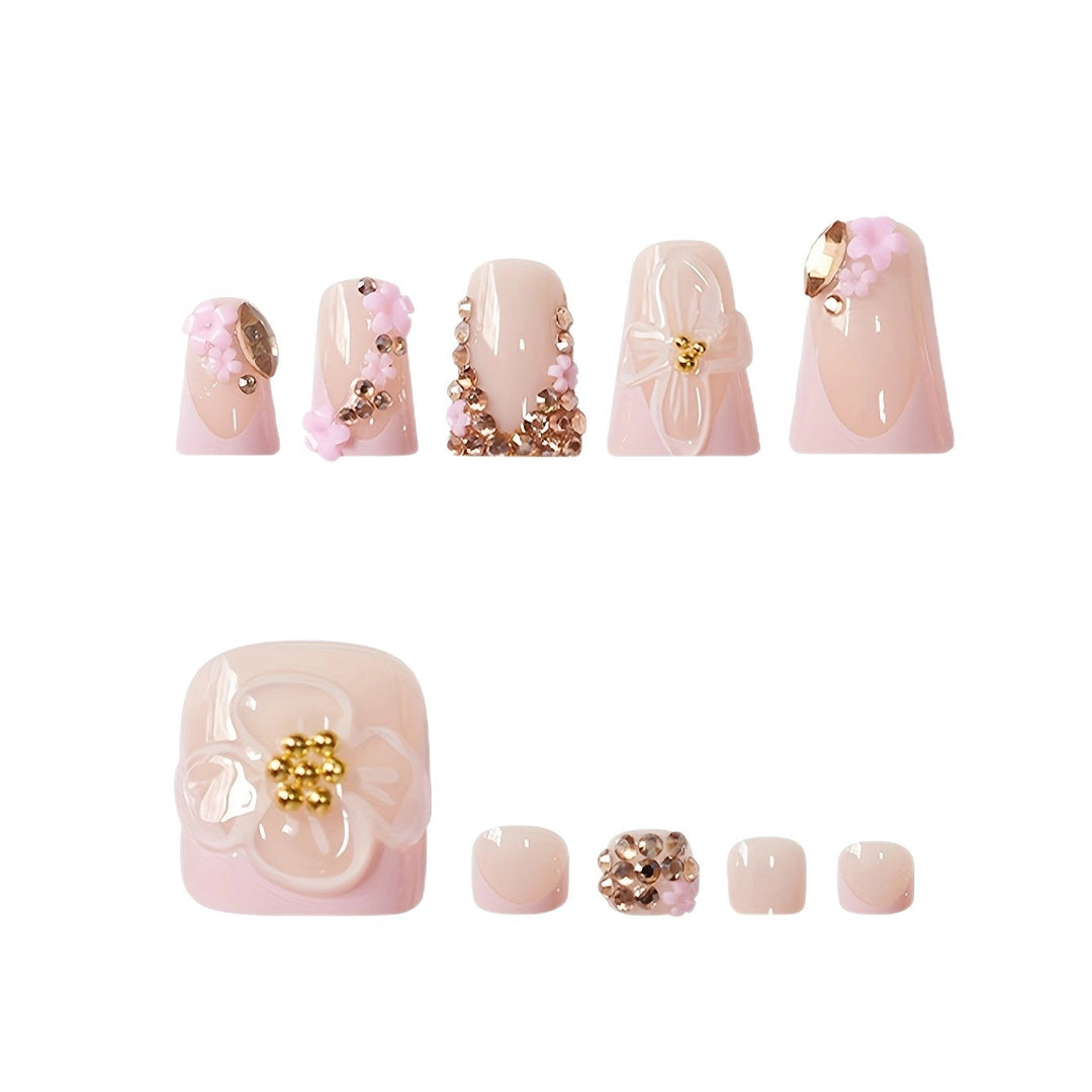 Floral Embellished Press-On Nail Enhancements Kalsten