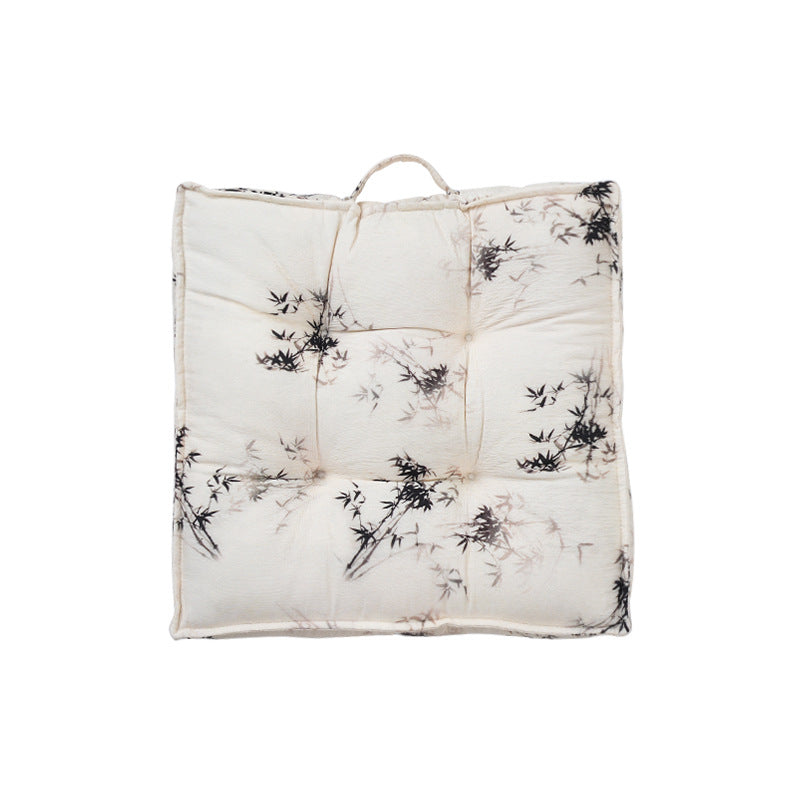 Padded square seat cushion with tufted stitching and fine bamboo print Kalsten