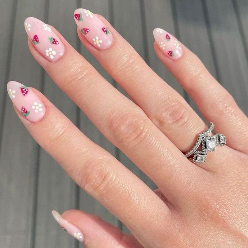 Floral Accent Press-On Nail Tips