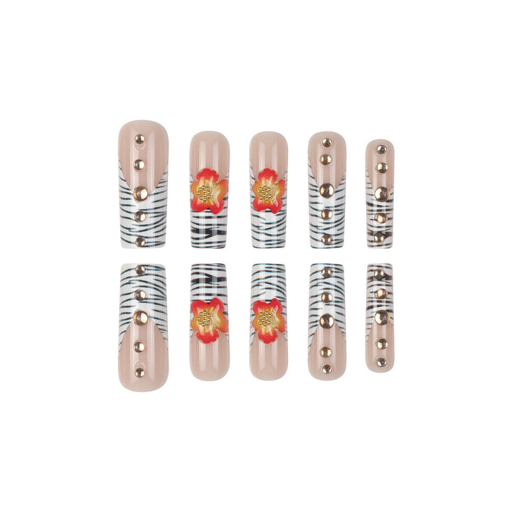 Artistic Floral and Zebra Print Press-On Nails Kalsten