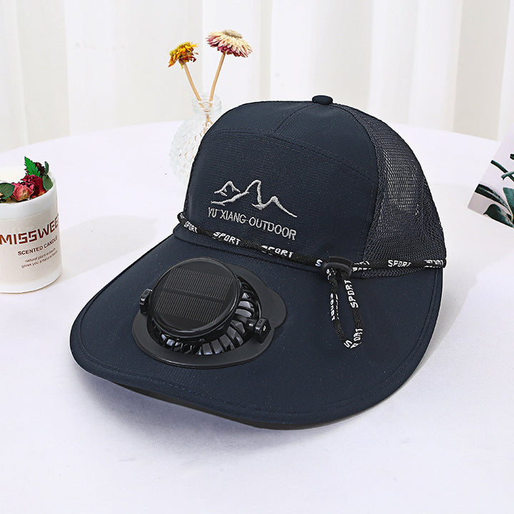 Ventilated outdoor sun hat with integrated solar fan detachable solar panel breathable mesh and adjustable chin strap Kalsten