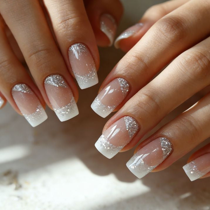 Glittery French Tip Acrylic Nail Extensions Kalsten