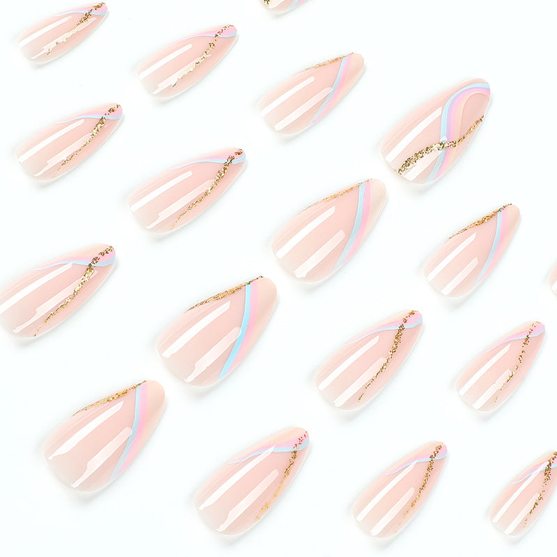 Artful Nail Extensions with Glamorous Gold Design Kalsten