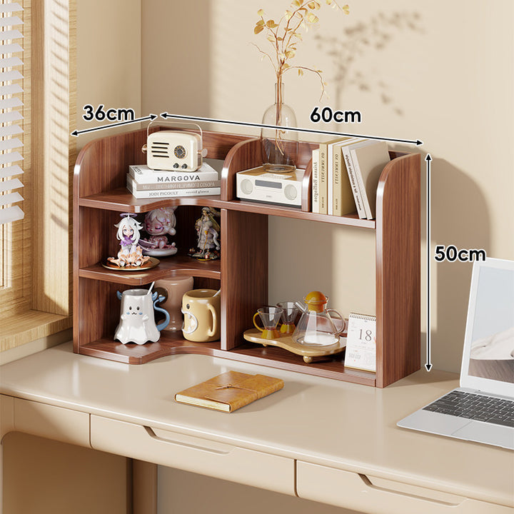 Multi-Compartment Desktop Shelf Organizer with Raised Back and Open Cubbies