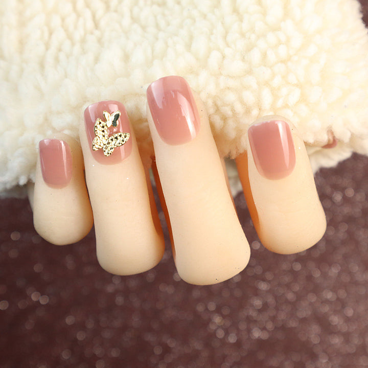 Elegant Press-On Nail Set with Butterfly Accents