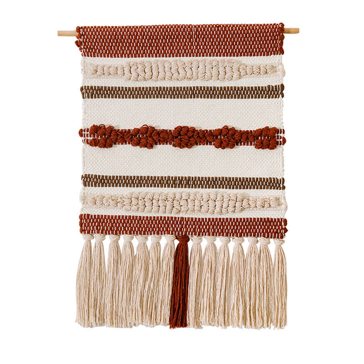Macramé Wall Hanging with Fringe and Hand-Knotted Cotton Structure