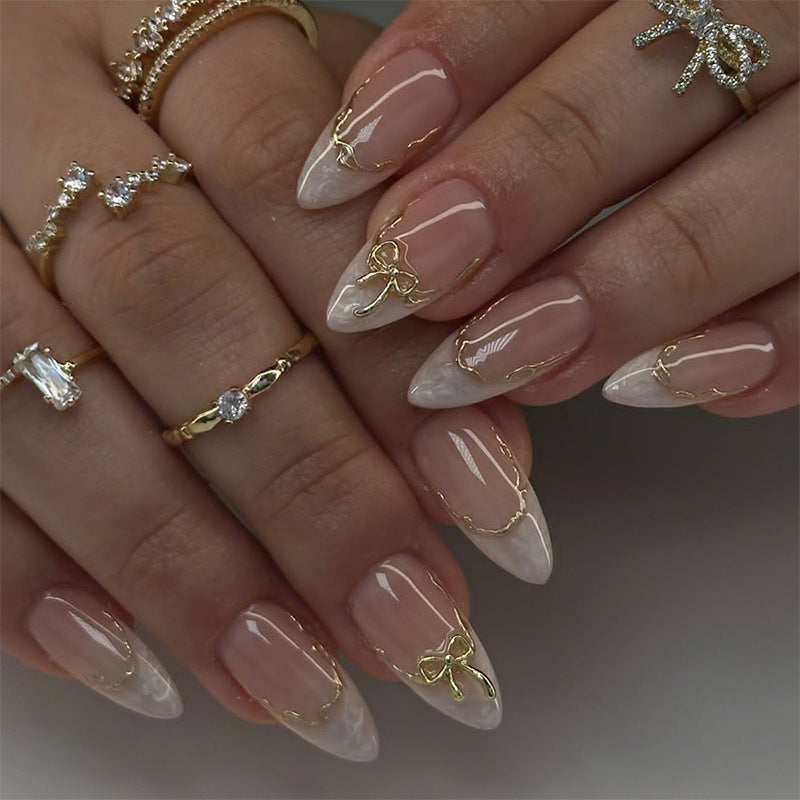 Elegant Stiletto Press-On Nail Set with Gold Accents Kalsten