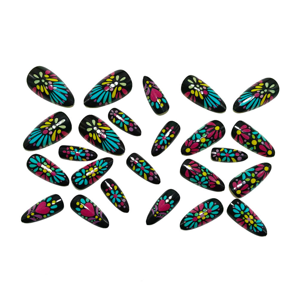 Artificials nails with colorful flower pattern Kalsten