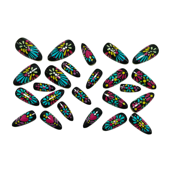 Artificials nails with colorful flower pattern Kalsten