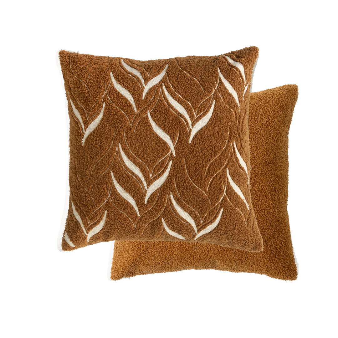 Embroidered decorative pillow in boho style with boucle structure and filling pillow