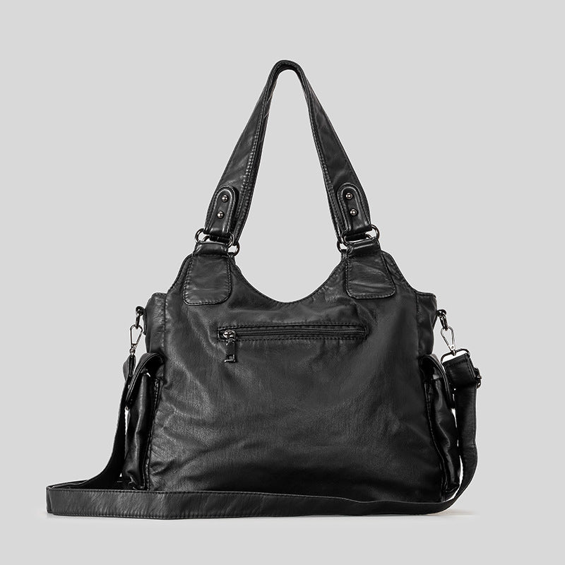 Multi-Pocket Faux Leather Shoulder Bag