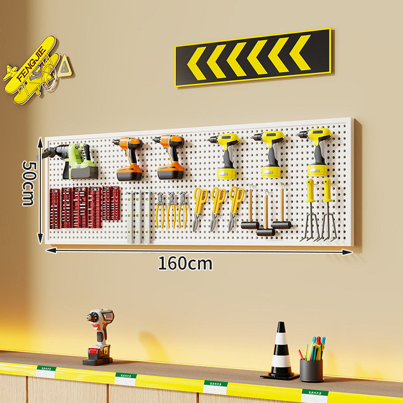 Wall-Mounted Perforated Metal Tool Pegboard Organizer with Magnetic Strip and Multi Hooks