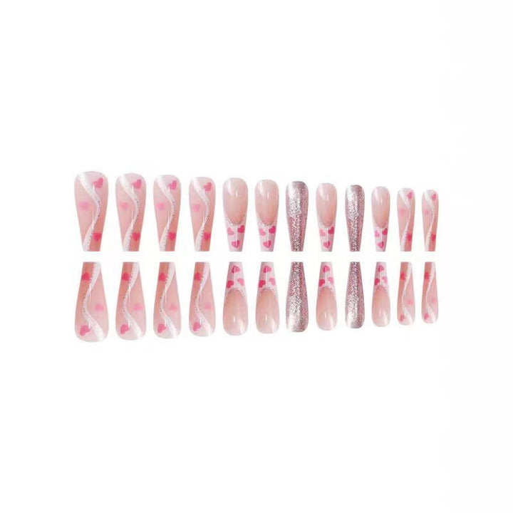 Artistic Glitter and Heart Design Press-On Nail Extensions Kalsten