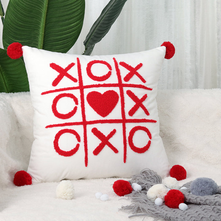 Plush Heart Appliqué Tassel Corner Decorative Throw Pillow Cover