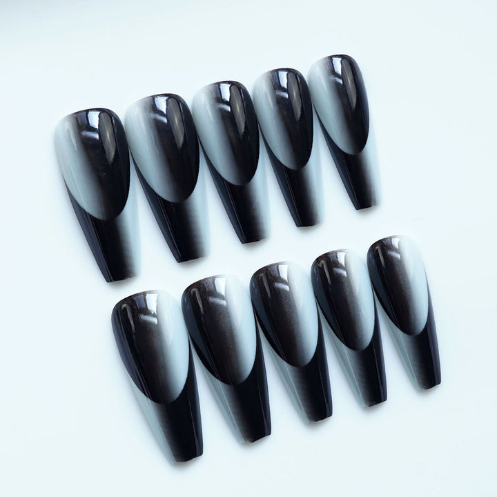 Long Coffin Shaped Press-On Nail Set with Gradient Design