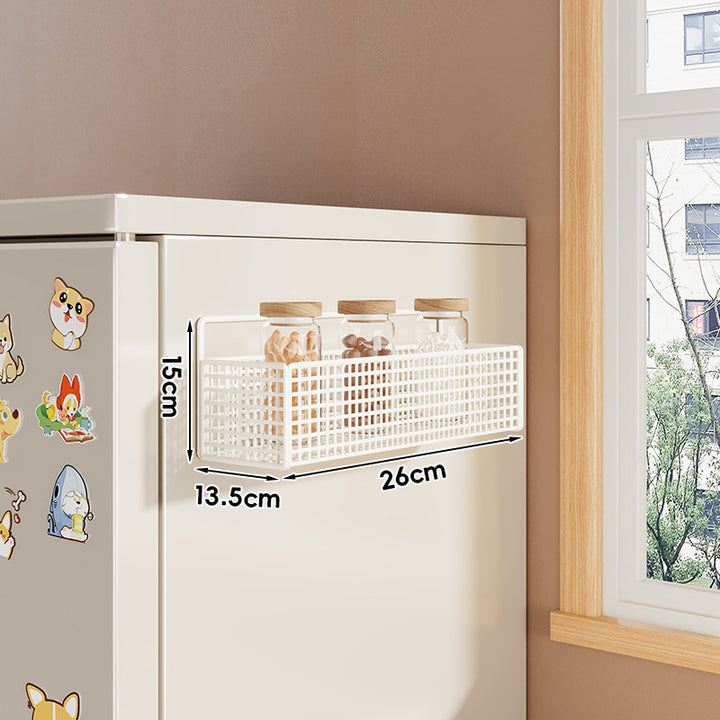 Over-Refrigerator Vertical Hanging Mesh Storage Rack with Deep Baskets and Hook Rail