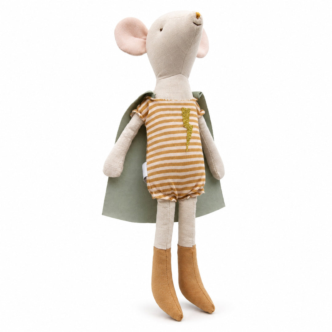 Handcrafted Organic Cotton Bunny Doll with Linen Jacket and Plaid Shorts