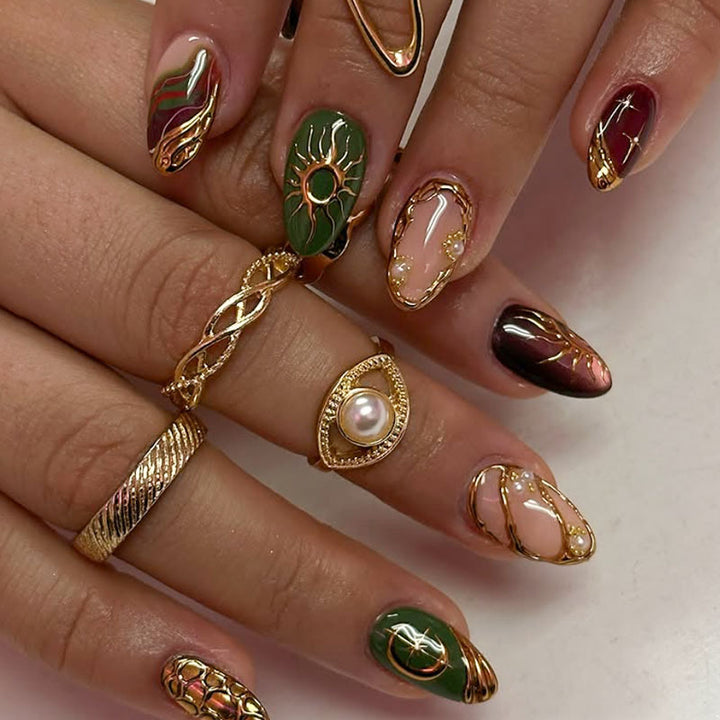 Artistic Gold-Embellished Nail Art