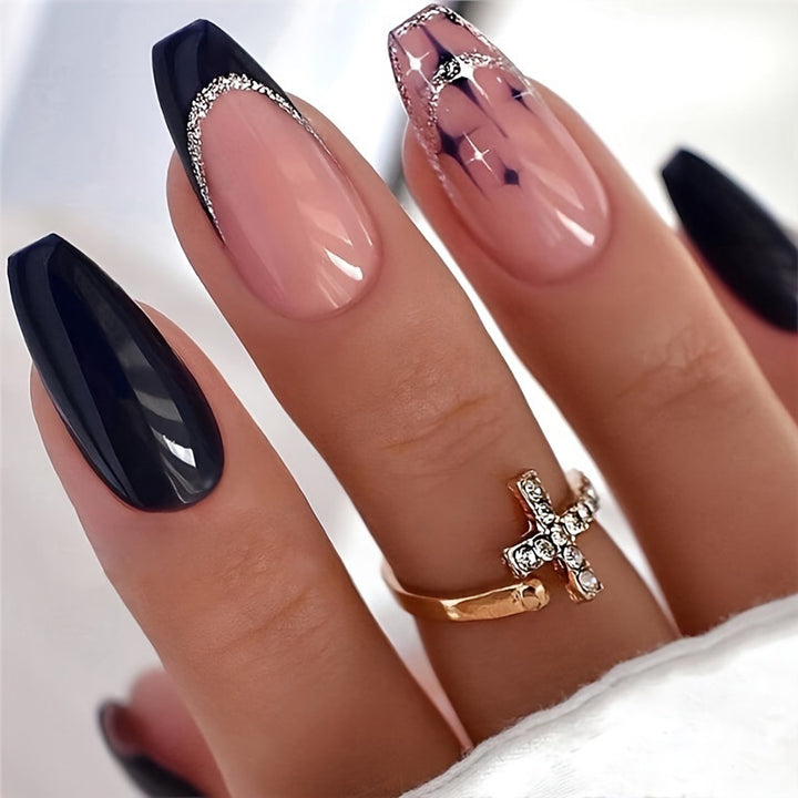 Elegant Rhinestone-Embellished Press-On Nail Design