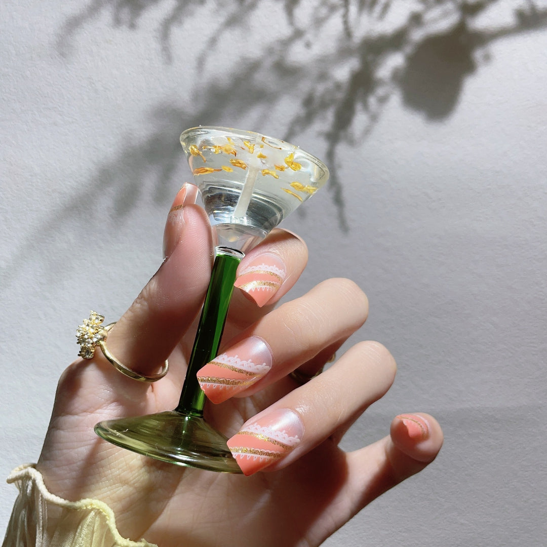 Decorative Press-On Nail Art Set with Gold Accents