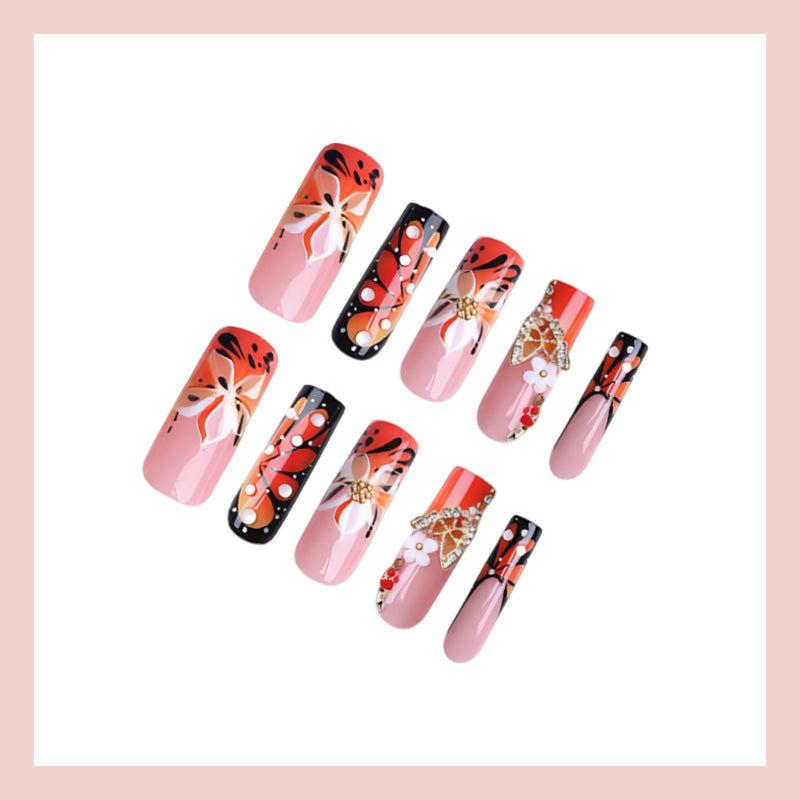Artificial nail set with elegant floral and glamorous decorations Kalsten