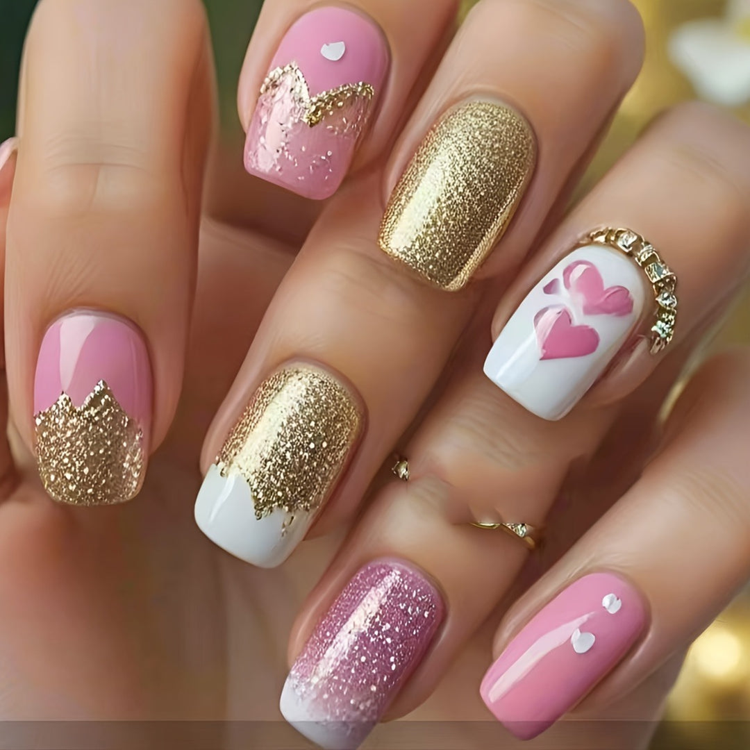 Glamorous Glitter and Heart Nail Art Kalsten
