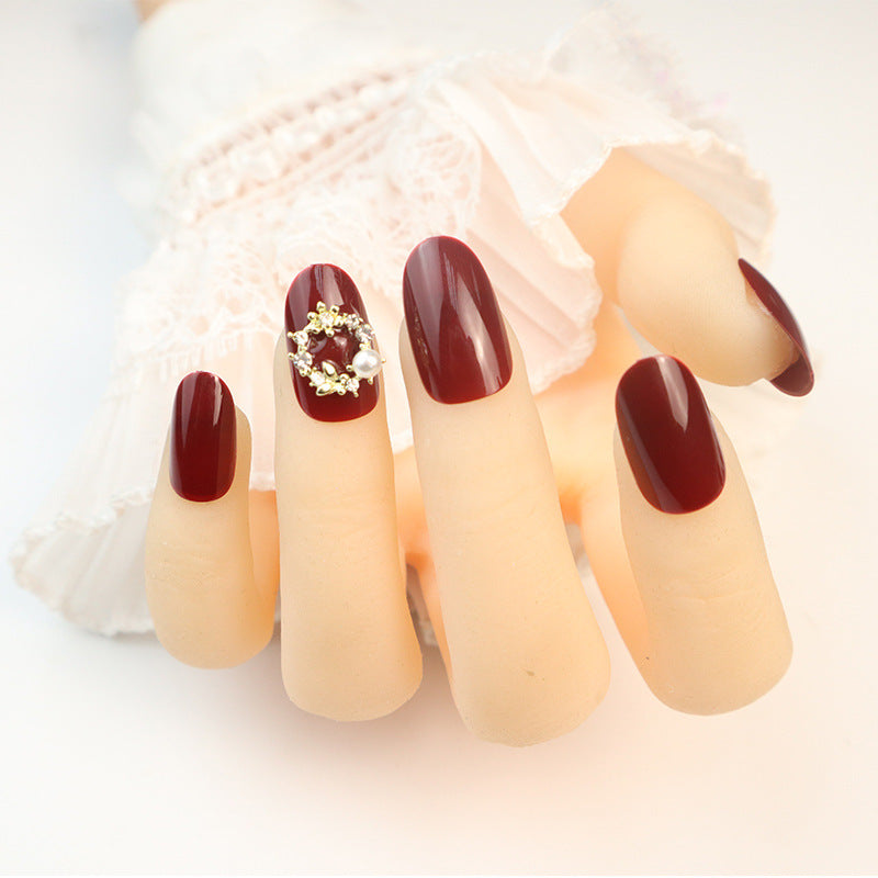 Glossy Red Press-On Nail Set with Elegant Pearl Accents Kalsten
