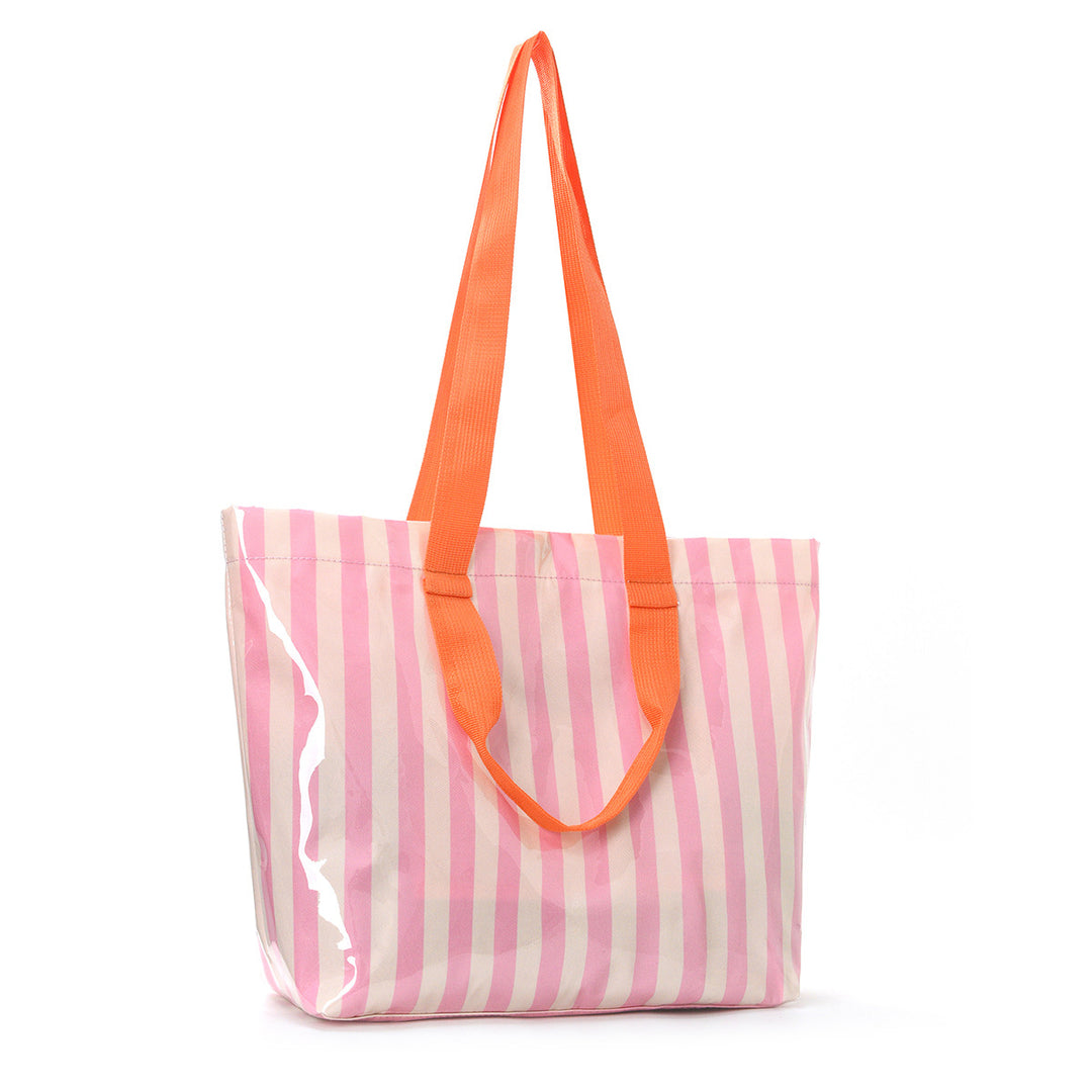 Spacious beach bag with transparent design and colorful stripes Kalsten