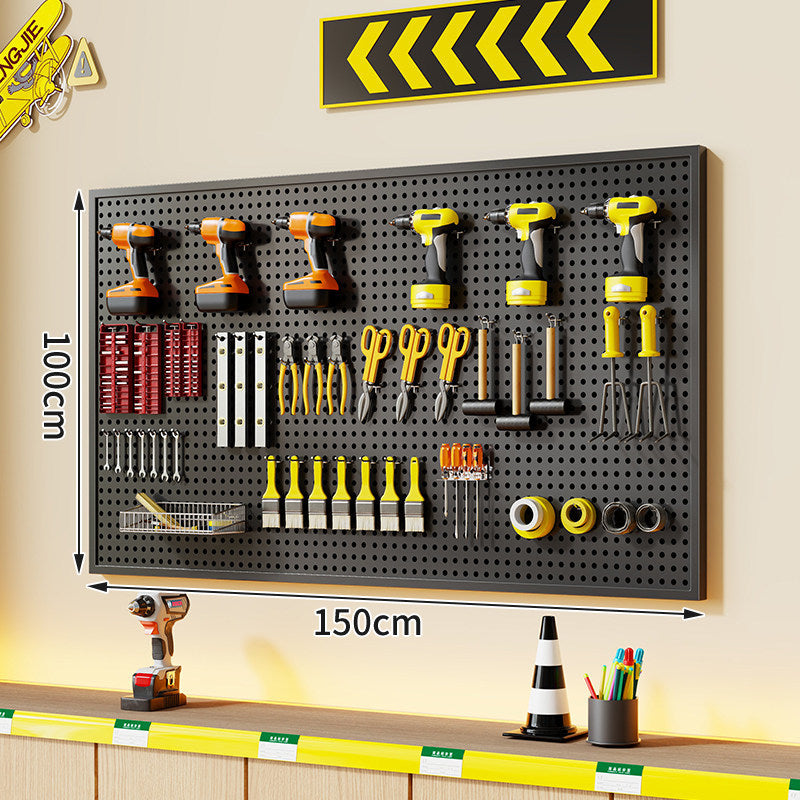 Wall-Mounted Perforated Metal Tool Pegboard Organizer with Magnetic Strip and Multi Hooks